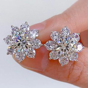 Certified 1 ct. t.w. Moissanite Diamond Sunflower Stud Earrings NEW